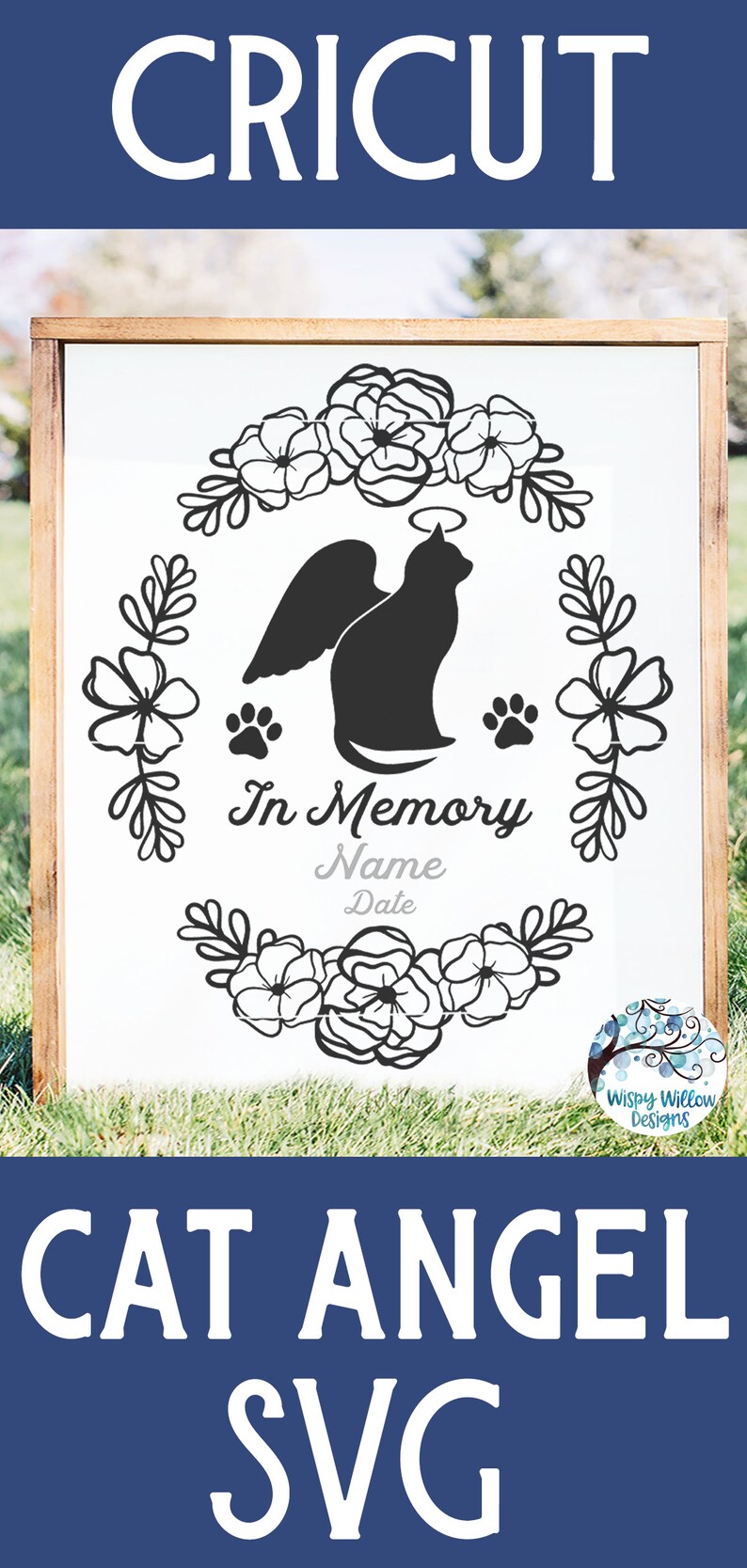 In Memory Angel Cat Svg in Memory of Cat Svg Oval Flower Etsy
