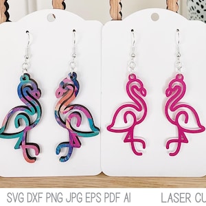 Flamingo Earring File for Glowforge or Laser Cutter, Summer Tropical Bird Wood Earring, Glowforge Jewelry Craft, Laser Cut Earring File image 1