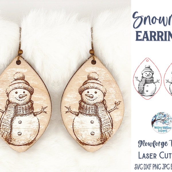 Snowman Earring SVG File for Glowforge or Laser Cutter, Winter Holiday Earrings, Christmas Wood Earring SVG File, Cute Snowmen Jewelry File