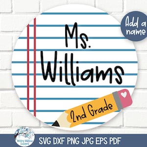 Insegnante firma SVG per Cricut, quaderno scolastico con cartello porta matita PNG, ritorno a scuola, appendiabiti personalizzato, file JPG sublimazione