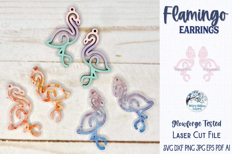 Flamingo Earring File for Glowforge or Laser Cutter, Summer Tropical Bird Wood Earring, Glowforge Jewelry Craft, Laser Cut Earring File image 3
