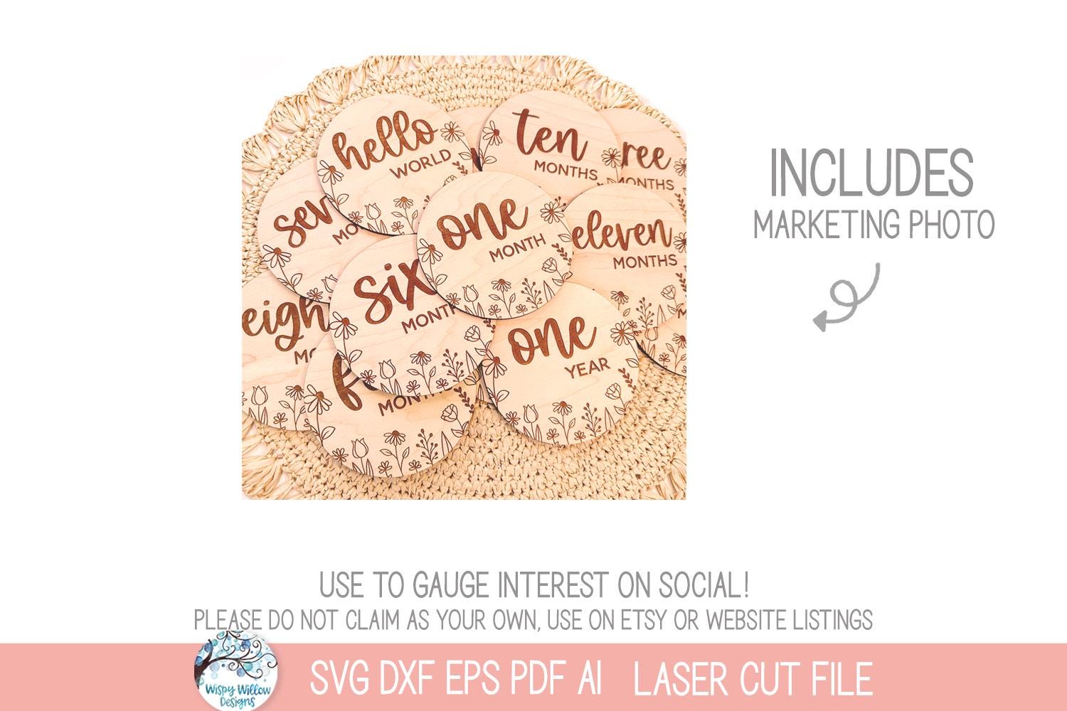 Baby Girl Milestone Disc SVG File Bundle Laser Cutter, Wildflower ...