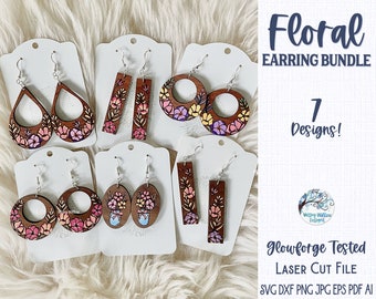 Floral Earrings Bundle, File for Glowforge or Laser Cutter, Spring Flower Earrings, Wood Earring SVG File, Flower Bouquet Dangle Earrings