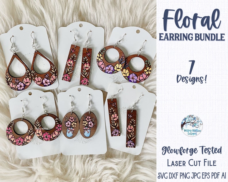 Floral Earrings Bundle, File for Glowforge or Laser Cutter, Spring Flower Earrings, Wood Earring SVG File, Flower Bouquet Dangle Earrings image 1