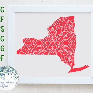Mandala de l&#39;État de New York SVG pour Cricut, fichier de coupe sticker vinyle État de New York, Silhouette complexe de New York, clipart New York, mandalas des États-Unis