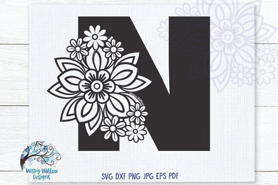 Floreale N SVG, Lettera N, Monogramma, Lettera con fiori, Alfabeto con fiori, SVG, PNG, Lettere Mandala, Lettera N, Mandala N, N Decal File