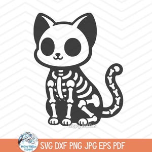 Esqueleto de gato SVG para Cricut, esqueleto de animal doméstico, huesos, clipart JPG, gatito de Halloween de otoño PNG, lindo y divertido diseño de gatito de Halloween