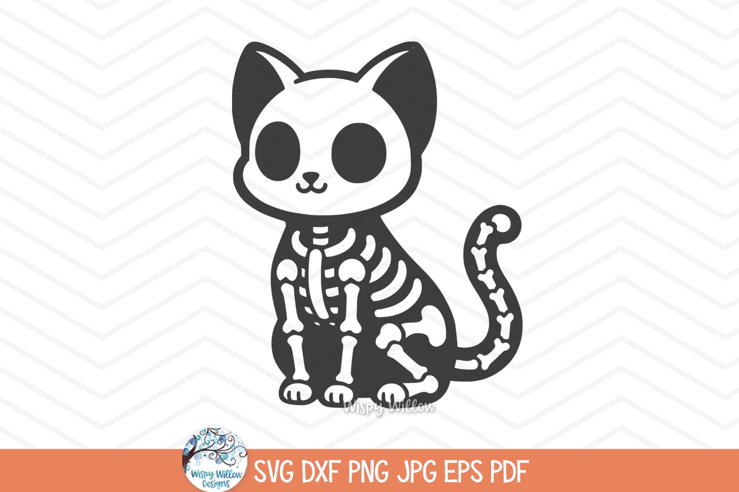 Cat Skeleton SVG for Cricut, Pet Animal Skeleton Bones Clipart JPG, Fall Halloween Kitty Cat PNG, Cute Funny Halloween Kitten Design