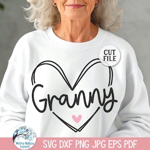 SVG grand-mère pour Cricut, fête des mères, cadeau grand-parent, chemise grand-mère avec coeur PNG, grand-mère, petits-enfants, retraités, grand-mère, fichier coupe sticker vinyle