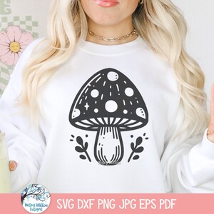 Cogumelo SVG para Cricut, Design de camisa Cottage Core para mulheres PNG, Cogumelo mágico floral JPG, Arquivo de corte Boho de bruxa mística e mágica