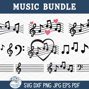 Pacchetto SVG musicale, SVG di note musicali per Cricut, Clip art di simboli musicali PNG Jpg, musicista, insegnante di musica per banda, spartiti, file di taglio decalcomania