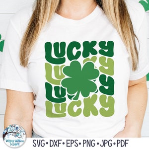 Lucky SVG, Archivo de camisa del día de San Patricio para Cricut, Trébol de cuatro hojas de la suerte del día de San Patricio, Sublimación de trébol PNG, Archivo de corte de calcomanía de vinilo
