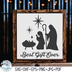 El mejor regalo de todos los tiempos SVG para Cricut, escena de la Natividad del Niño Jesús, diseño navideño religioso, archivo de corte de calcomanía de vinilo para Silhouette