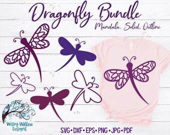 Dragonfly SVG File Bundle for Cricut, Mandala, Solid, Outline (Digital Download)