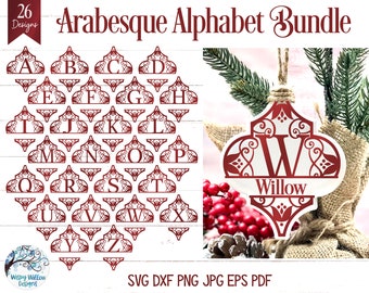 Arabesque Split Alphabet Christmas Ornament SVG Bundle, Arabesque Tile Svg, Tile Ornaments, Arabesque Ornaments, Christmas Alphabet Letters