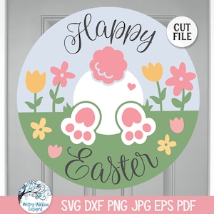 Frohe Ostern Runde Zeichen SVG für Cricut, Osterhase Türschild PNG, niedliche Frühling Kreis Zeichen, Urlaub Dekor, Vinyl Aufkleber geschnitten Datei