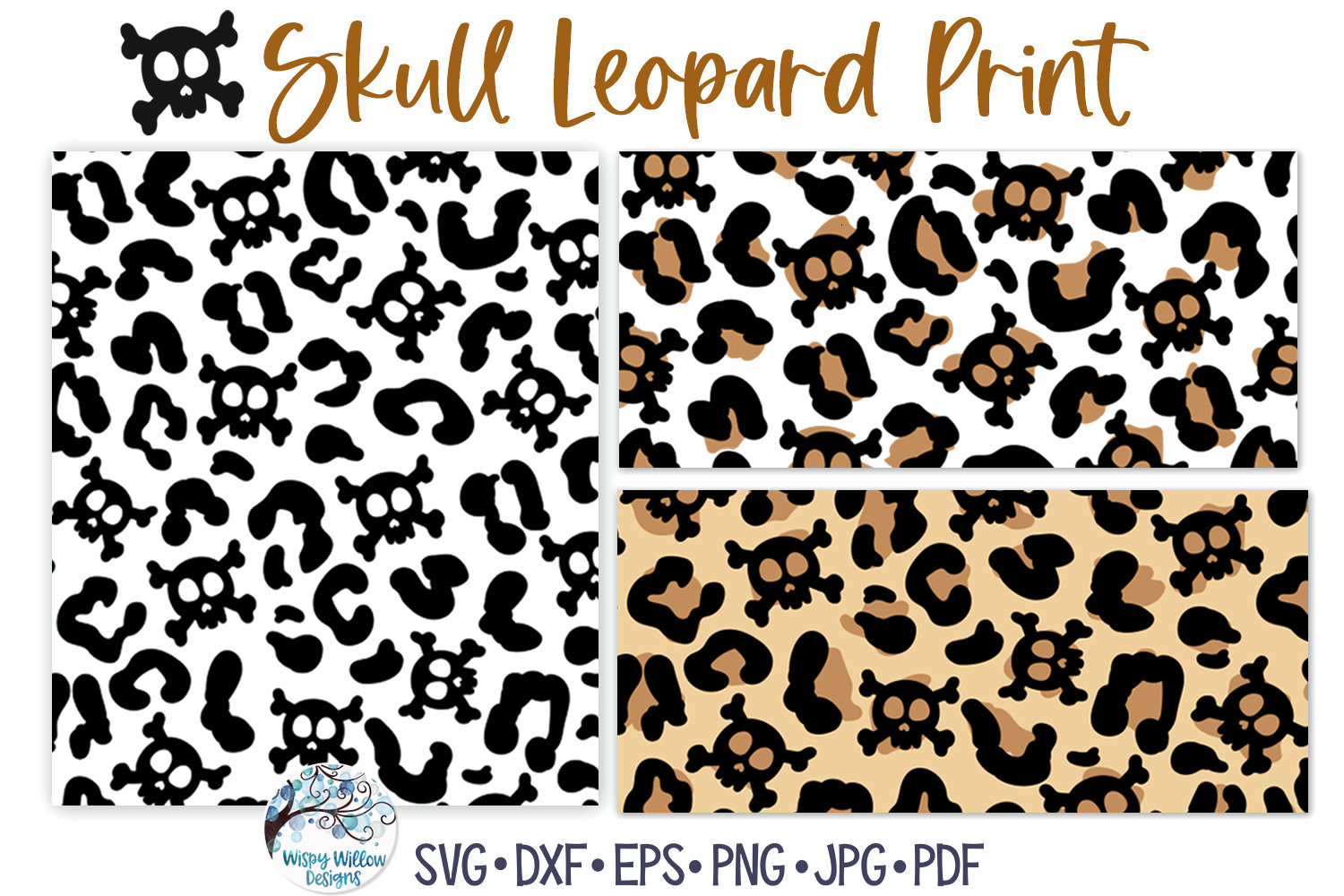 Skull Leopard Print SVG Bundle for Cricut, Halloween Animal Print PNG, Fall Cheetah Print with Skeleton, Vinyl Decal File for Silhouette