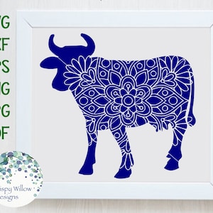 Cow Mandala SVG, Mandala Cow Svg, Cow Svg, Farm Animal Mandala Svg, Cow with Mandala Svg, Vinyl Decal File for Cricut, Farm Animal Svg, Png