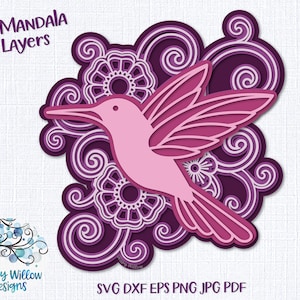 3D Hummingbird Mandala SVG, Animal Cardstock Mandala for Cricut, 3D Layered Mandala Bird, Boho Paper Mandala Design, Cut File for Silhouette