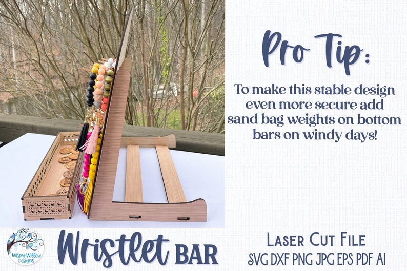 Wristlet Bar Stand File for Glowforge or Laser Cutter, SVG, AI, Keychain Holder File, Laser Cut Keychain, Bracelet Craft Show Display Design image 3