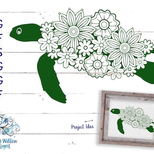 Floral Turtle SVG, Sea Turtle Mandala for Cricut, Ocean Animal with Flowers, Summer Beach Animal Png, Zoo Animal Zentangle, Vinyl Decal File