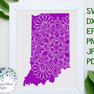 Indiana Mandala SVG, Indiana State Svg, IA Svg, IA State Svg, Mandala Indiana Svg, Mandala State Svg, Vinyl Decal File for Cricut, Jpg, Png