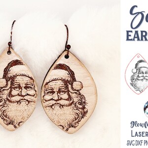 Santa Earring SVG-bestand voor Glowforge of Laser Cutter, Christmas Santa Claus-oorbellen, gegraveerde lasergesneden wintervakantie oorbel downloaden afbeelding 3
