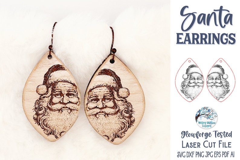 Santa Earring SVG-bestand voor Glowforge of Laser Cutter, Christmas Santa Claus-oorbellen, gegraveerde lasergesneden wintervakantie oorbel downloaden afbeelding 3