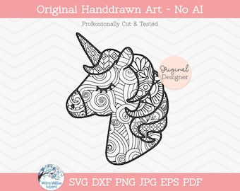 Unicorn Zentangle SVG, DXF, pdf, png, jpeg, Digital Download, Unicorn SVG, Detailed, Intricate, Zentangles, Cut File, Animal, Vinyl, Mandala