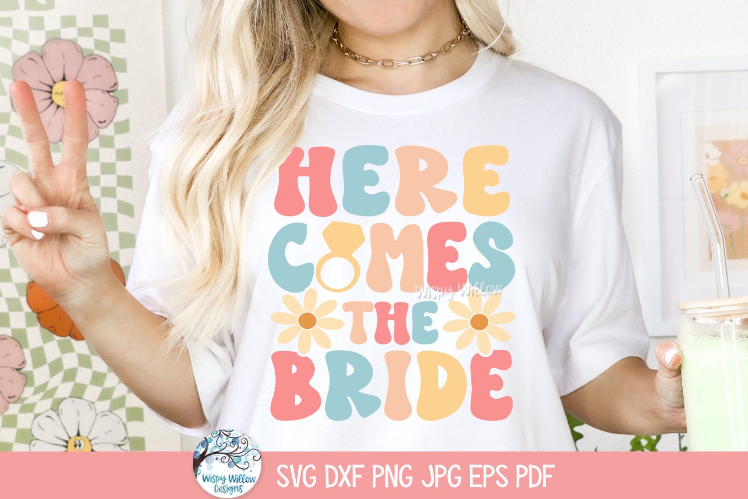 Here Comes the Bride SVG for Cricut, Retro Groovy Bridal Party Shirt ...