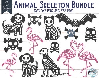 Animal Skeleton SVG Bundle, Halloween Skeleton SVGs, Dog Skeleton, Cat Skeleton, Bat Skeleton, Flamingo Skeleton, Vinyl Decal File, Cricut