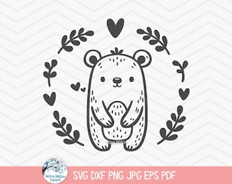 Bear SVG dla Cricut, ilustracja Baby Animal Clipart PNG, Miś, Baby Shower, słodka koszulka dla dzieci, fantazyjny pokój dziecięcy, plik Spring Cut