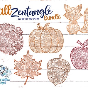 Pacchetto Zentangle autunnale, pacchetto SVG autunnale, zucca SVG, mandala zucca SVG, mandala tacchino SVG, mandala foglia, Ringraziamento, mandala, Dxf, Png