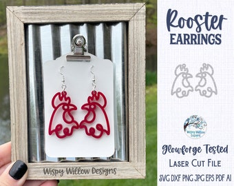 Rooster Earring File for Glowforge or Laser Cutter, Farm Animal Jewelry, Chicken Earring, Glowforge Jewelry Craft, Laser Cut Earring File