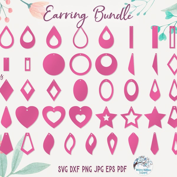 Earring SVG Bundle for Cricut, Silhouette Vinyl Cutter, Leather Earring SVG, Glowforge, Laser Cutter, Wood Earrings, Teardrop, Rectangle