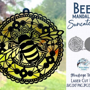 Bee Mandala Suncatcher Ornament for Glowforge or Laser Cutter SVG, Summer Animal Mandala Sun Catcher Svg, Bee Ornament, Lasercut File Svg