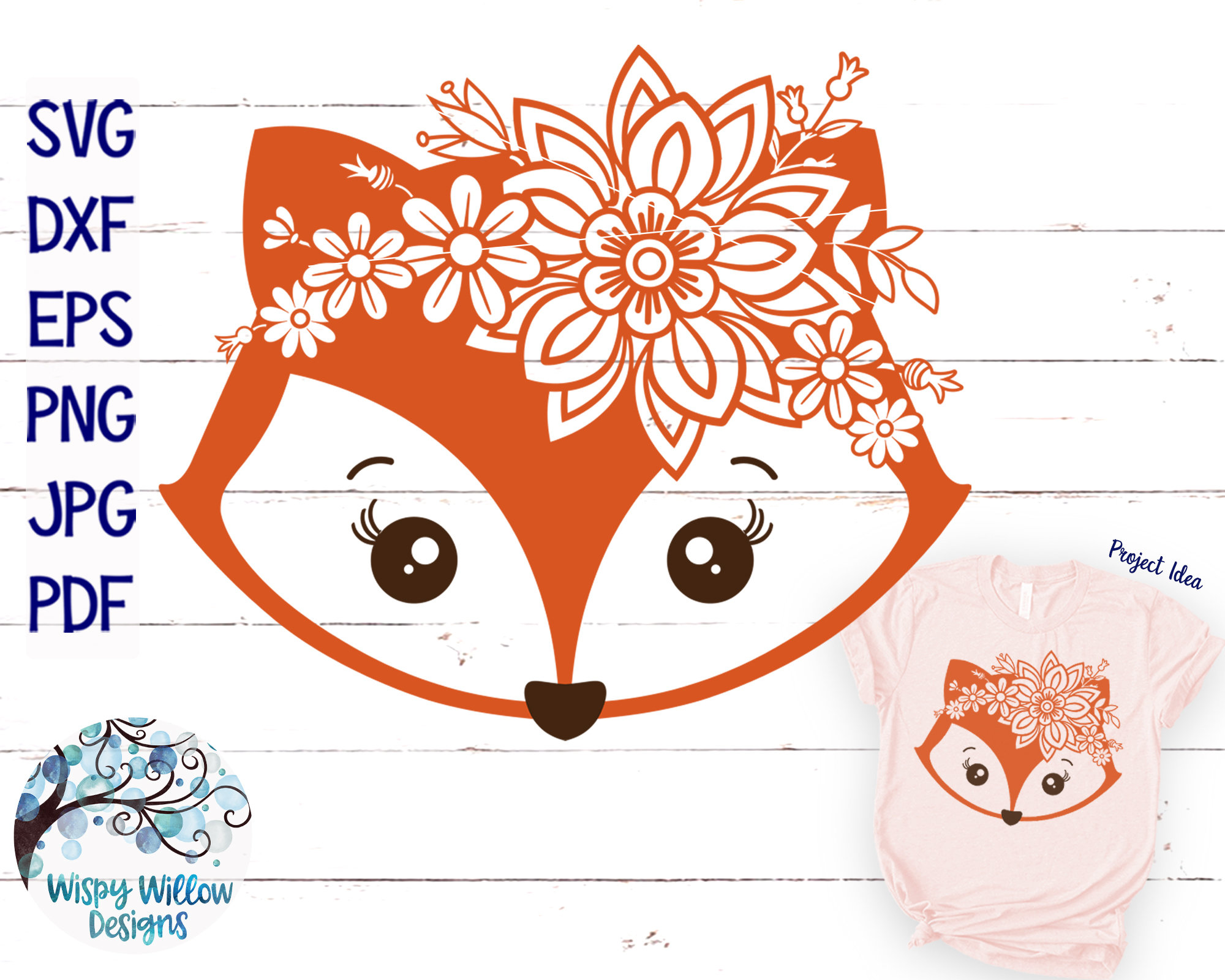 Floral Fox SVG DXF Png Girl Fox Face SVG Fox With Flowers Etsy