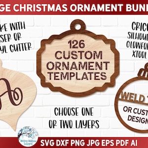 Blank Christmas Ornament SVG Bundle, Laser Cut Ornament, Personalized Custom Ornament Gifts, DIY Wood Ornament Template, Glowforge File, AI