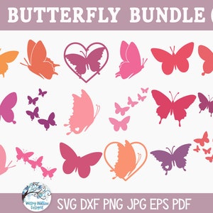 Schmetterling SVG Bundle für Cricut, fliegende Schmetterlinge, Schmetterling Silhouette Clipart PNG JPG, einfache Schmetterlinge, Vinyl Aufkleber geschnitten Datei Download