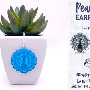 Påfågelörhänge SVG AI-fil för laserskärare, fågeldjursträsmyckesdesign, xTool, Glowforge bild 5