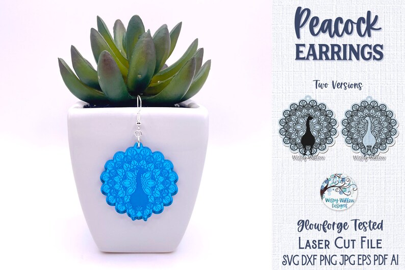 Påfågelörhänge SVG AI-fil för laserskärare, fågeldjursträsmyckesdesign, xTool, Glowforge bild 5