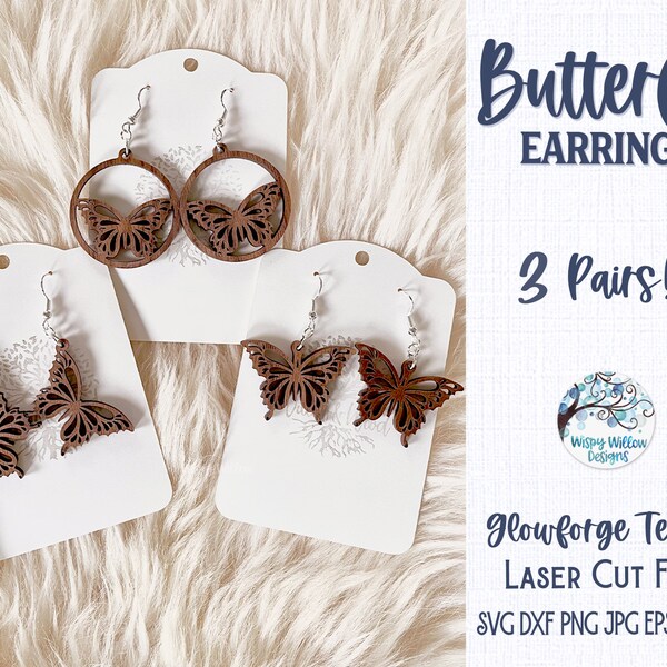 Butterfly Earring Bundle, Dangle Earring SVG File for Glowforge or Laser Cutter, Wood Earring SVG File, Pretty Butterfly Jewelry, AI, Dxf,