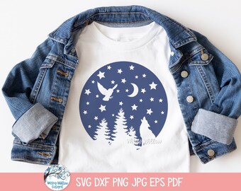 Night Sky SVG for Cricut, Camping Adventure, Outdoor Nature Digital File, Outdoor Forest Animal Clipart PNG, Kid's Forest Shirt with Owl