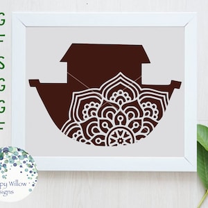 Noah&#39;s Ark Mandala SVG File for Cricut, Christian Ship, Boat, Church, Bible, Biblical Silhouette Clip Art PNG, Vinyl Decal Cut File, JPG