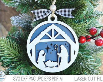 Nativity Christmas Ornament SVG File for Glowforge or Laser Cutter, Baby Jesus, Mary and Joseph, Religious Christian Laser Cut File, Xtool