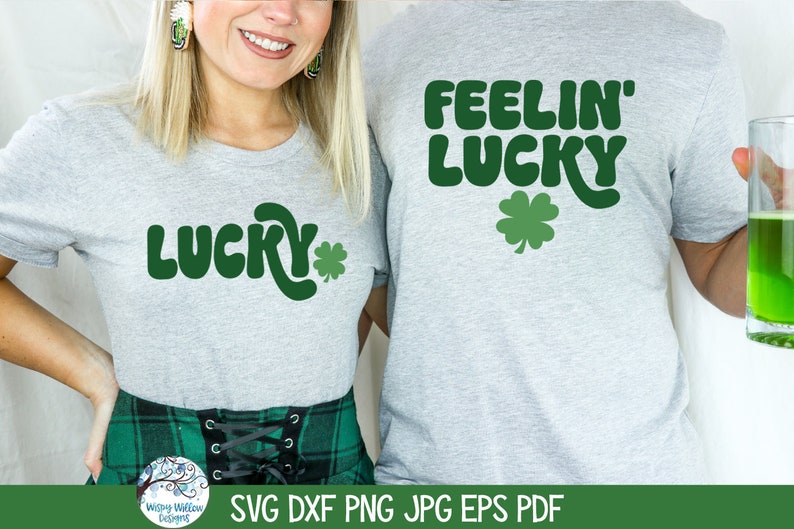 St. Patrick's Day SVG-bundel voor Cricut, Feelin' Lucky, Shamrock Silhouette, St. Patty's Day grappige shirtontwerpen png, klavertje vier afbeelding 3