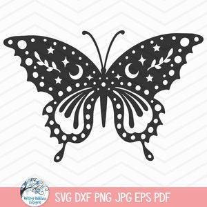 Papillon céleste SVG pour Cricut, joli papillon avec la lune et les étoiles, chemise céleste assez mystique Png, fichier coupe sticker vinyle sorcière