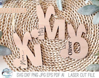 Easter Bunny Monogram Letter Tag SVG File for Laser Cutter, Rabbit Ear Alphabet, Spring Laser Cut Font Design for Kids, Glowforge, xTool