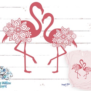 Flamingo SVG voor Cricut, Flamingo Mandala, twee flamingo's met bloemen, zomervakantie, tropische vogel, Animal Mandala Vinyl Decal Cut File