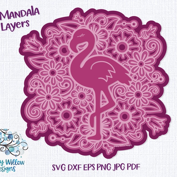 3D Flamingo Mandala SVG for Cricut, Paper Cardstock Floral Flamingo Mandala Design, 3D Layered Mandala for Summer, Flower Papercut Cut File